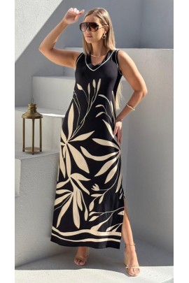 171212 - Vestido Longo Ramany Estampa Folhagem